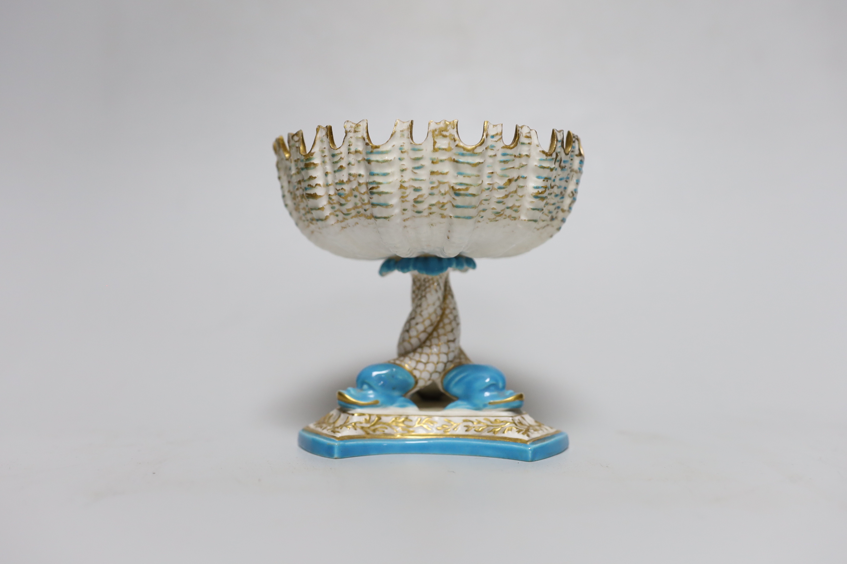 A Victorian Royal Worcester dolphin pedestal bowl, 11cm